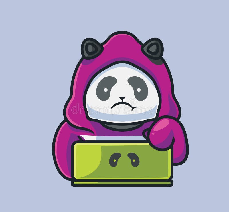  Lindo Hacker Panda En Laptop. Ilustración De La Tecnología Animal De Dibujos Animados Aislados. Estilo Plano Adecuado Para La Prim Ilustración del Vector