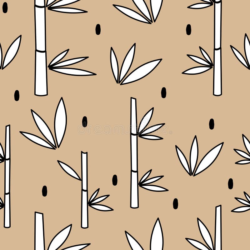 Lindo minimo de moda negro y blanco impecable ilustración de patrón vectorial con hojas de bambú de belleza y rama en la frente de libre illustration