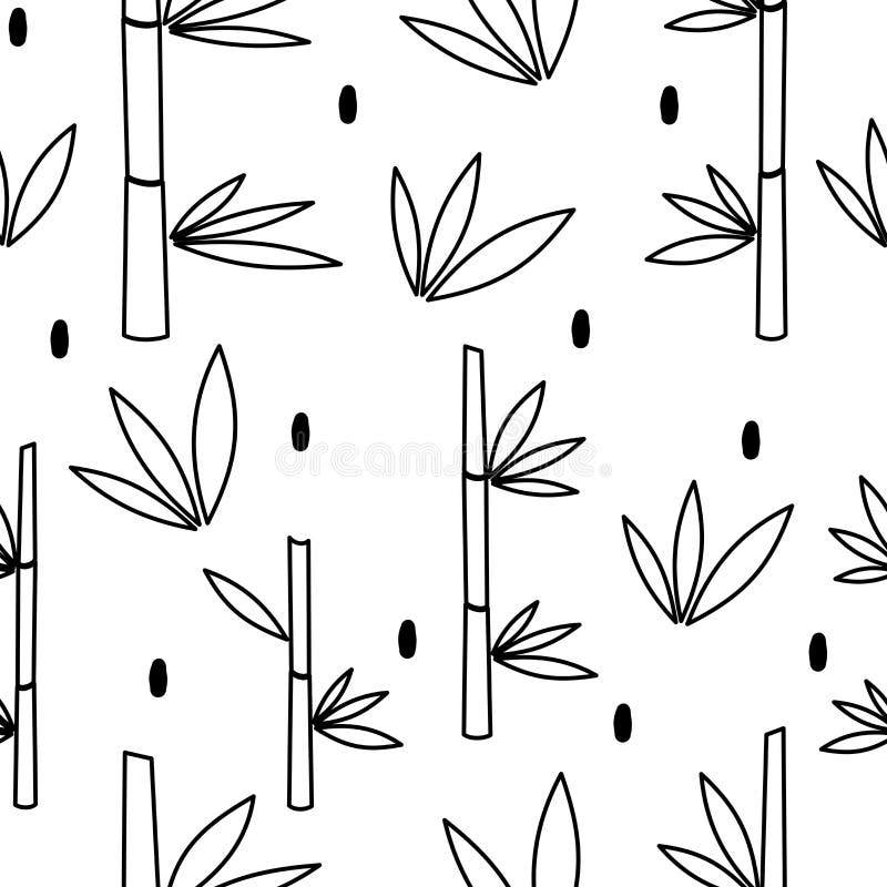 Lindo mínimo de moda blanca y negra sin costura vectorial ilustración de fondo con hojas de bambú de belleza y rama ilustración del vector