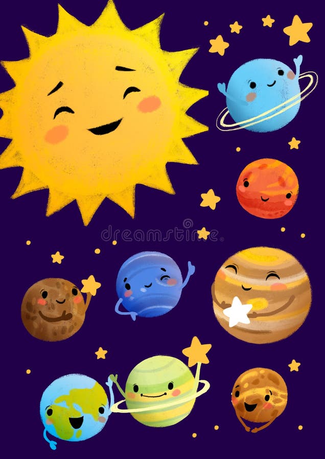 Lindo Póster Del Sistema Solar Sobre Fondo Oscuro. Conjunto De Planetas  Dibujado a Mano Ilustración Stock de ilustración - Ilustración de  planetario, solar: 216895960