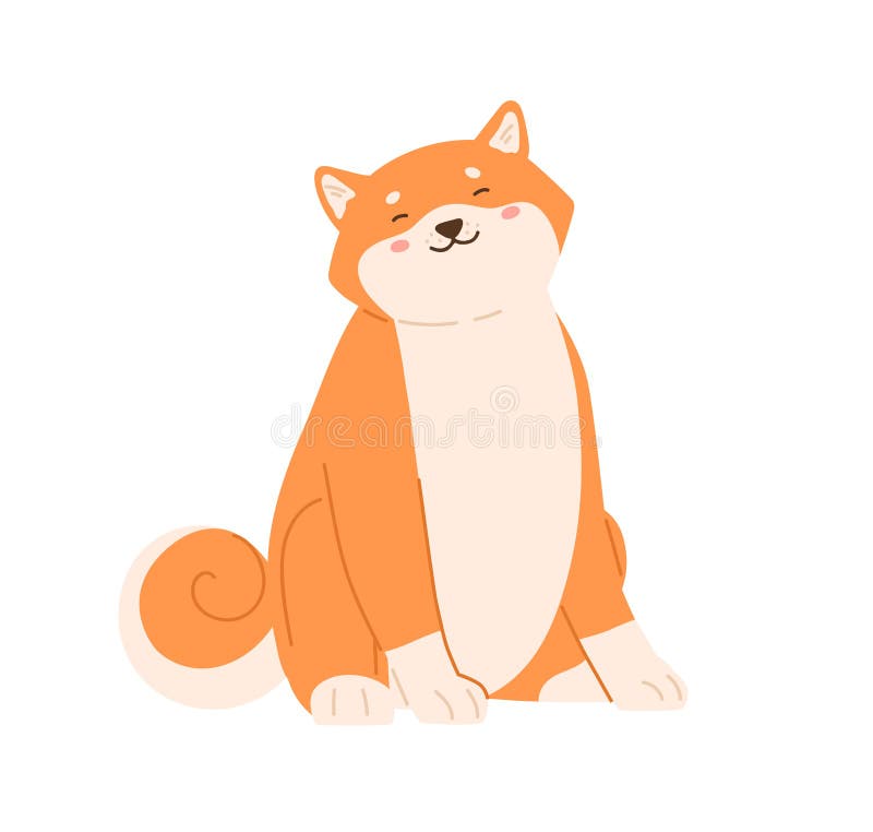 Lindo perro feliz de raza shiba inu sentado con los ojos cerrados y sonriendo. adorable cachorro japonés relajante. vector plano libre illustration