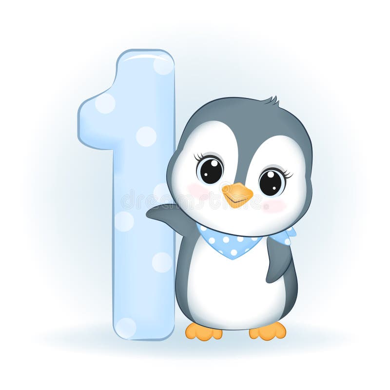 Lindo Pingüino Y Número 2 Feliz Cumpleaños De 2 Años Ilustración del Vector  - Ilustración de adorable, garabato: 256195540