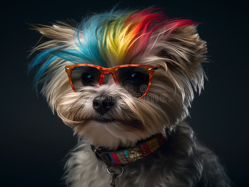 Adorable Humorous Yorkshire Terrier With Dyed Hair Wearing Sunglasses AI generated. Adorable Humorous Yorkshire Terrier With Dyed Hair Wearing Sunglasses AI generated