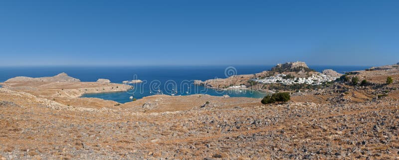 Lindos bay panoramic view.