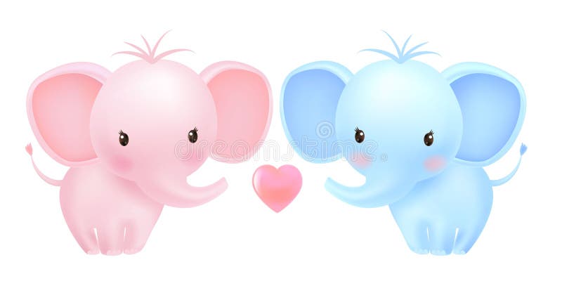 Cute little elephants, pink and blue one. Funny twins, girl and boy. Baby shower greeting card. Cute little elephants, pink and blue one. Funny twins, girl and boy. Baby shower greeting card.