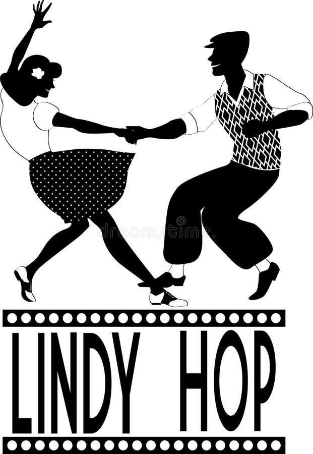 Black vector silhouette of a couple dancing lindy hop, no white. Black vector silhouette of a couple dancing lindy hop, no white