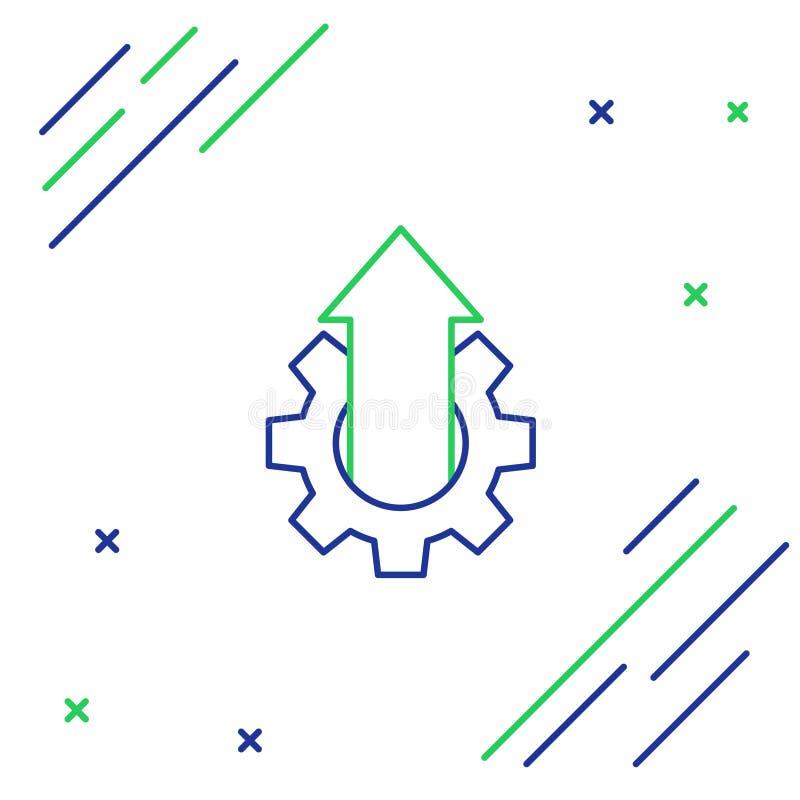 Line Arrow growth gear business icon isolated on white background. Productivity icon. Colorful outline concept. Vector stock illustration