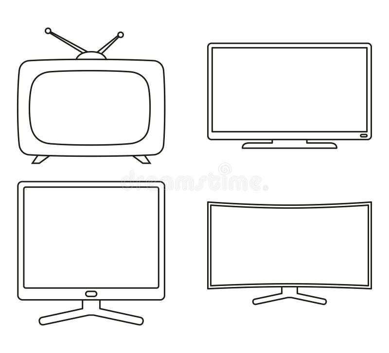 Line art black and white modern tv set stock illustration Line art black and white modern tv set stock illustration