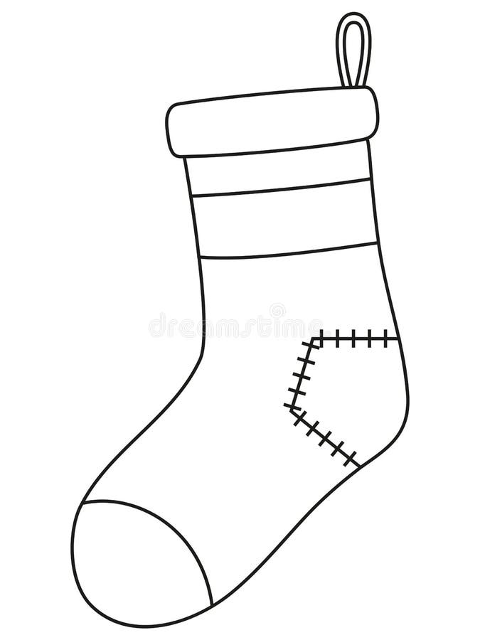 Line Art Black and White Old Xmas Sock Stock Vector - Illustration of ...