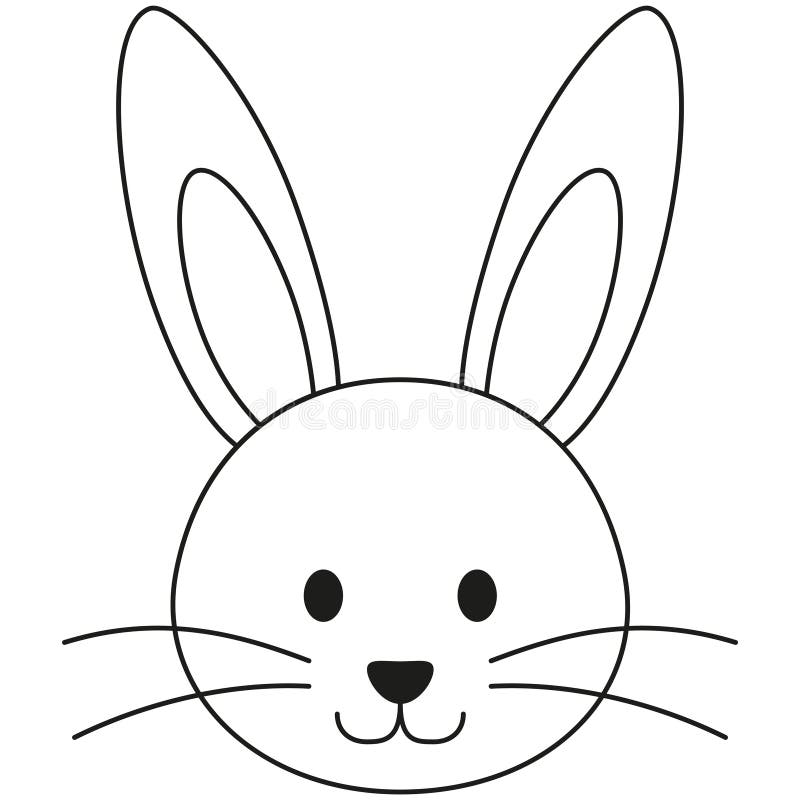 Line Art Black and White Rabbit Bunny Face Icon Poster. Stock