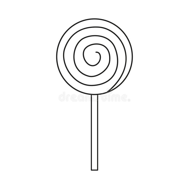 Line art black and white spiral lollipop. Sweet child treat. Birthday party themed vector illustration for icon, stamp, label, certificate, brochure, gift card, poster, coupon or banner decoration