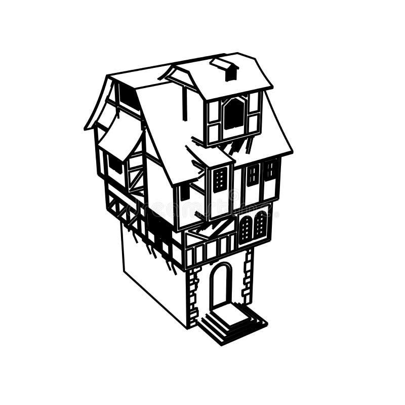 Line Art design of Medieval House high vector illustration