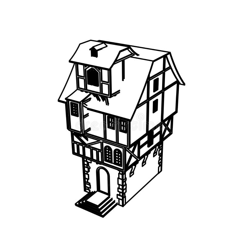 Line Art design of Medieval House high stock illustration