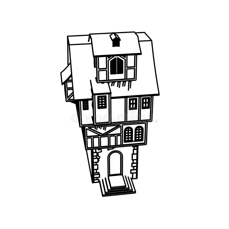 Line Art design of Medieval House high royalty free illustration