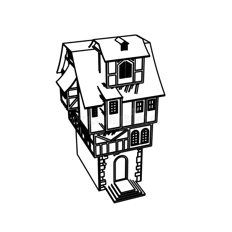 Line Art design of Medieval House high vector illustration