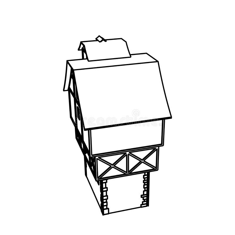 Line Art design of Medieval House high vector illustration