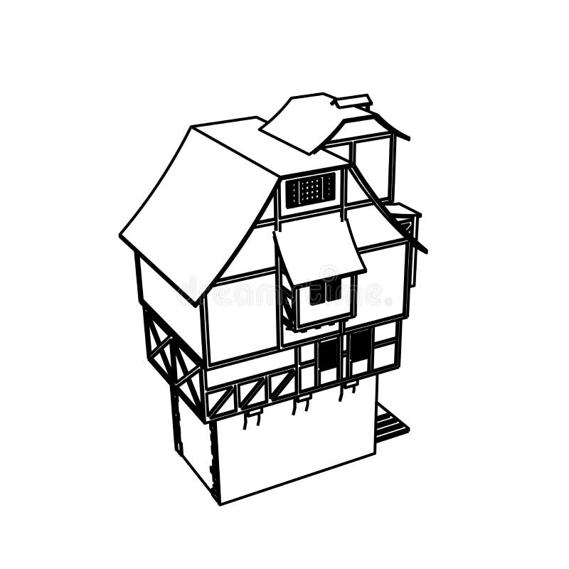 Line Art design of Medieval House high stock illustration