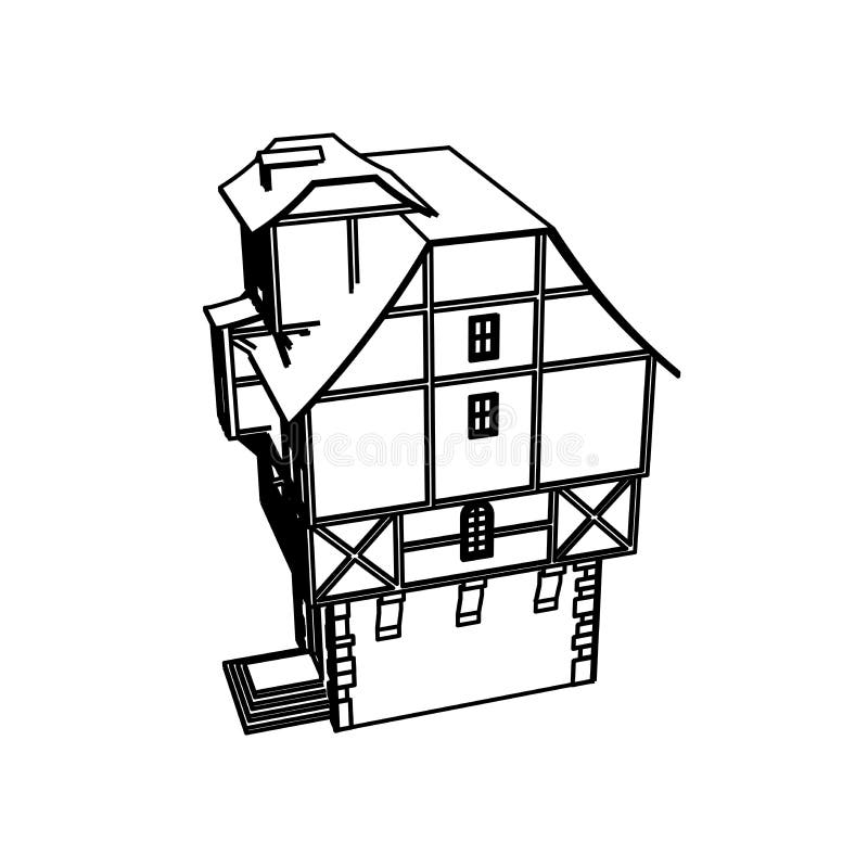 Line Art design of Medieval House high royalty free illustration