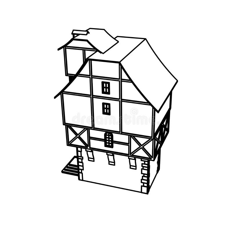 Line Art design of Medieval House high vector illustration