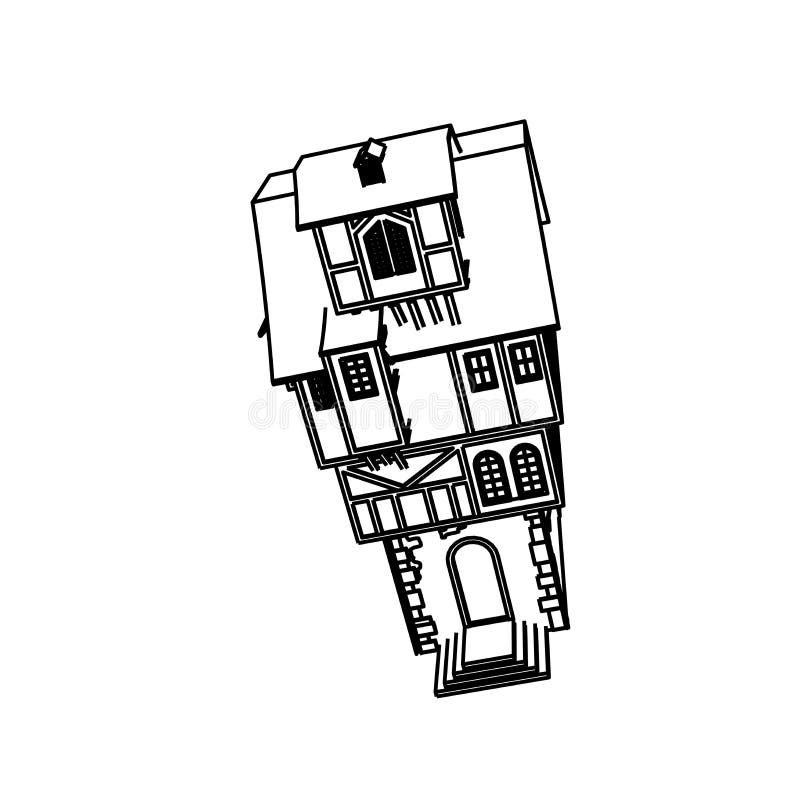 Line Art design of Medieval House high stock illustration