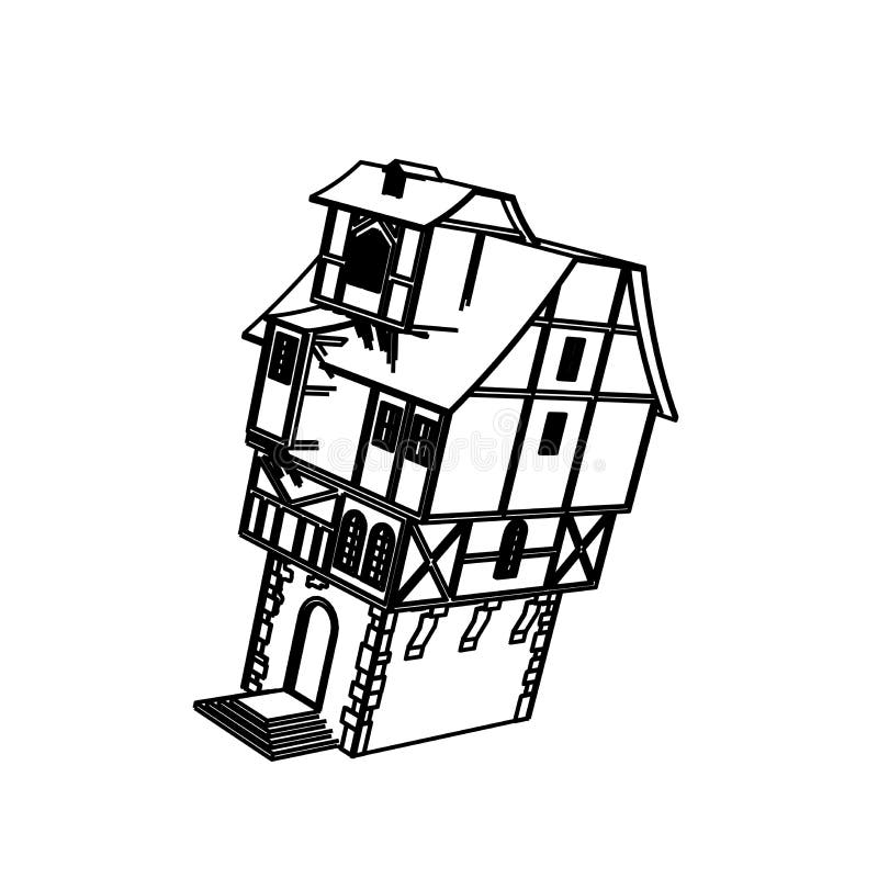 Line Art design of Medieval House high stock illustration