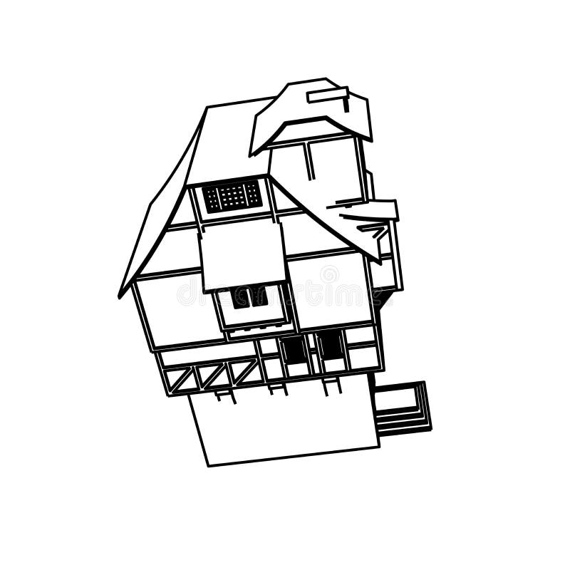 Line Art design of Medieval House high stock illustration