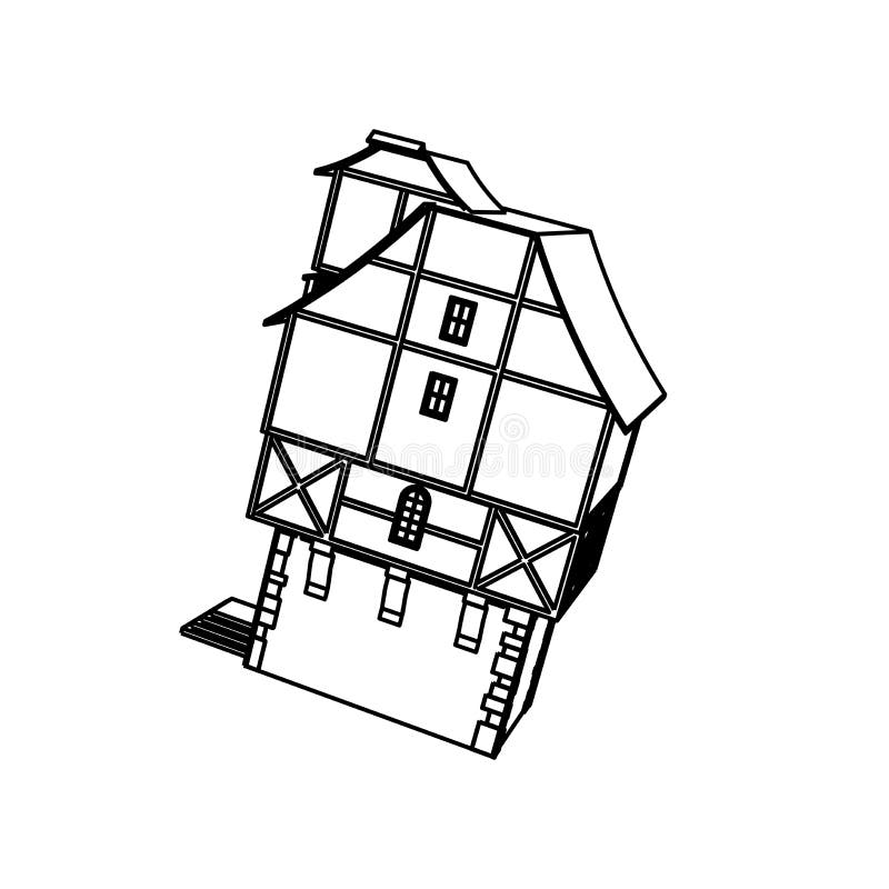 Line Art design of Medieval House high vector illustration