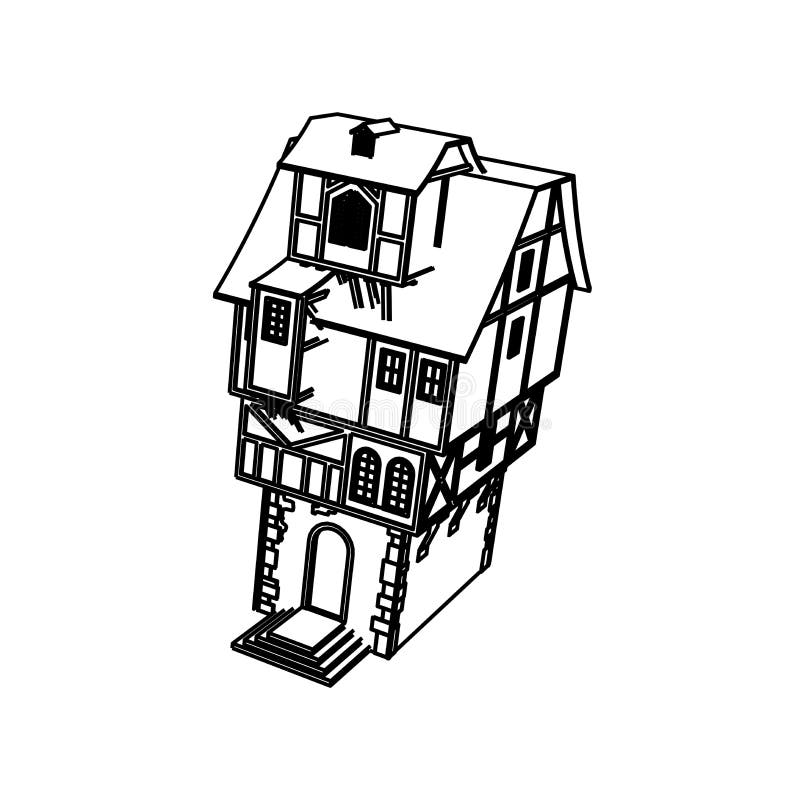 Line Art design of Medieval House high stock illustration
