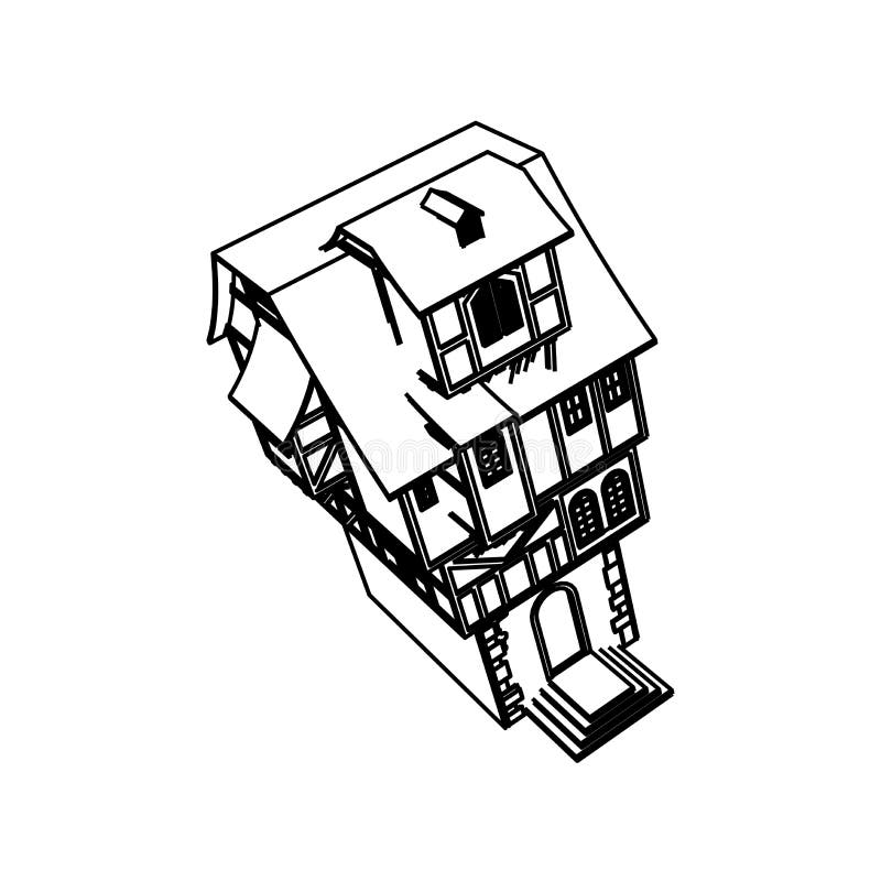 Line Art design of Medieval House high royalty free illustration