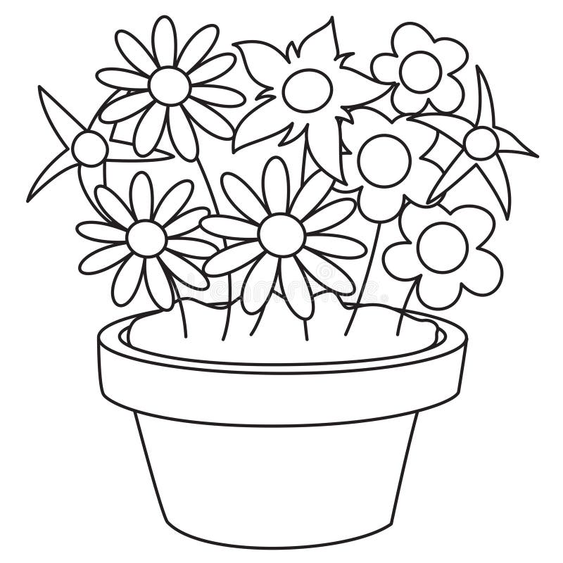 Flower Pot Coloring Pages Kids Stock Illustrations – 32 Flower Pot ...