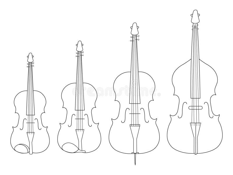 Line art drawing of musical instruments quartet