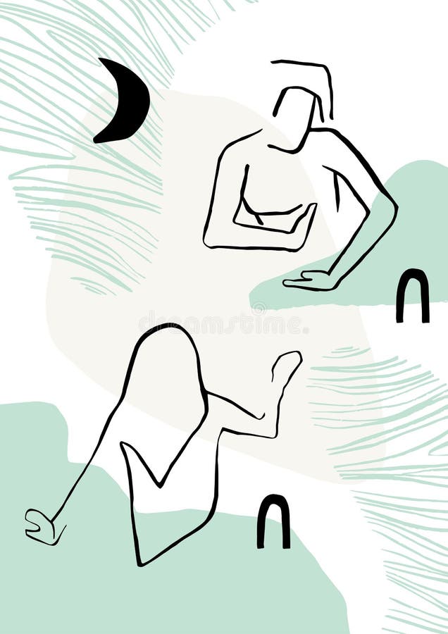 Line art drawing women body contemporary collage posters matisse nature shape, organic surreal design. Abstract modern royalty free illustration Line art drawing women body contemporary collage posters matisse nature shape, organic surreal design. Abstract modern royalty free illustration