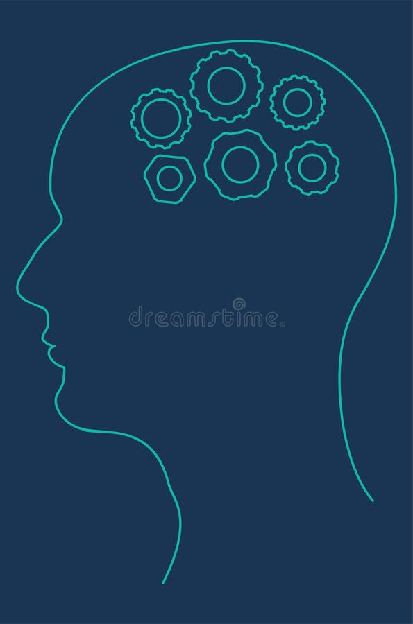 Line art head with gears stock vector. Illustration of black 284442809