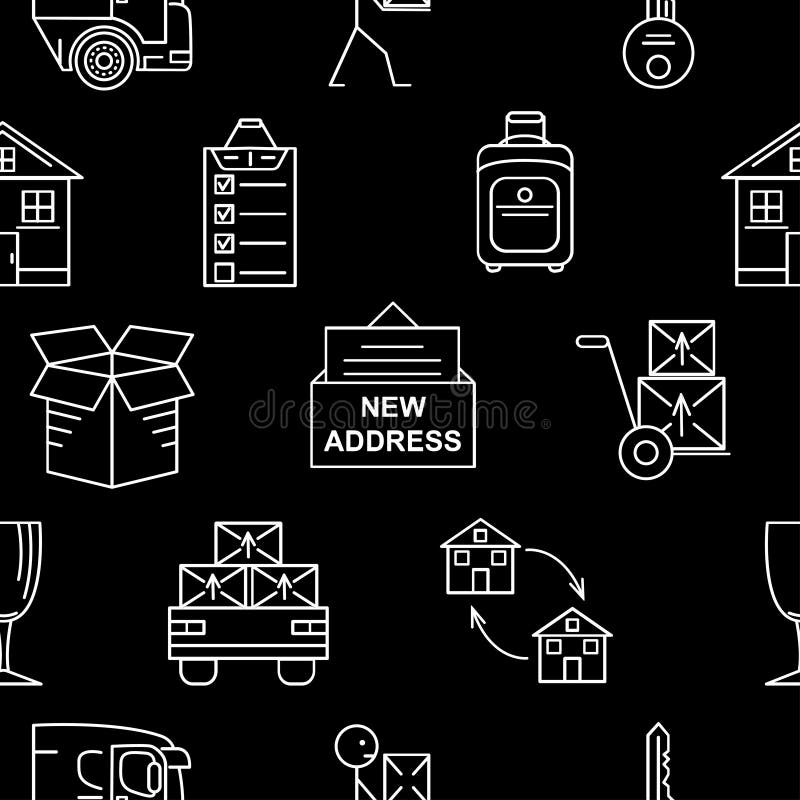 Line Art Icon Seamless Pattern for Moving. Thin Line Art Icons. Flat