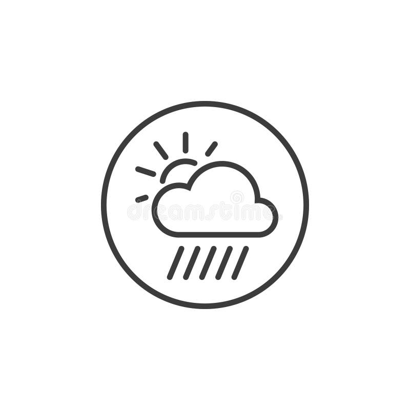 Line Art Icon Of Sun And Rain Cloud In The Round Frame Stock