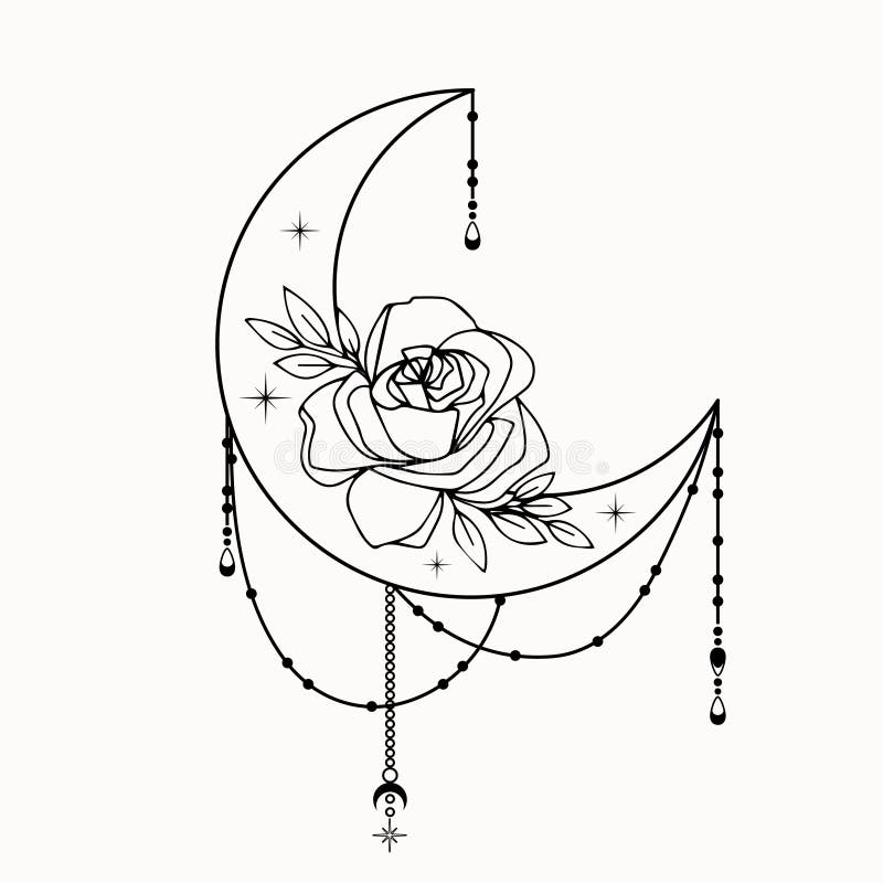 Line Art of Mystical Esoteric Decorative Crescent Moon with Star Sand ...