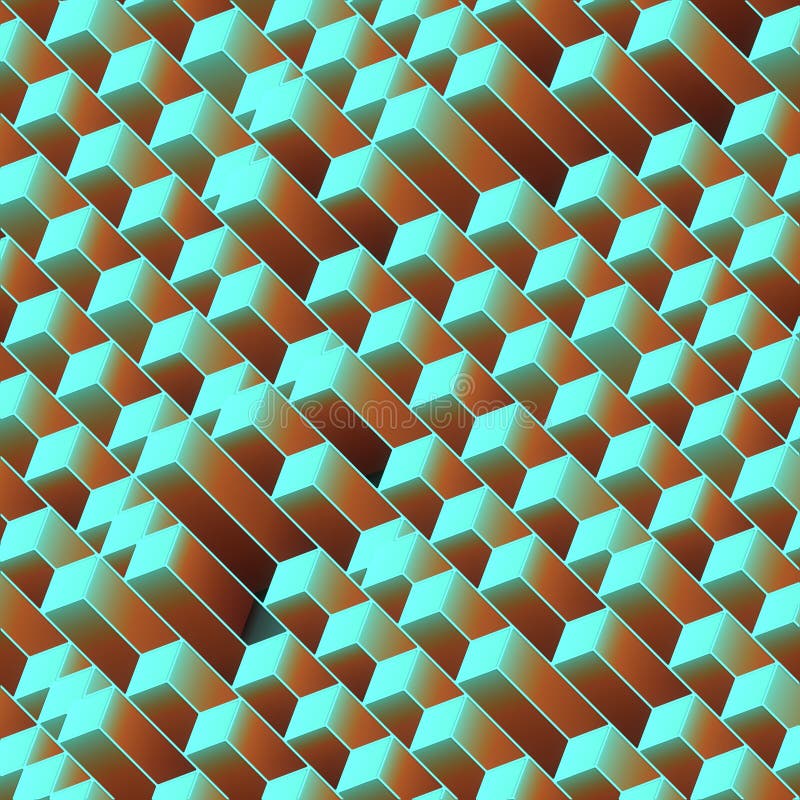 Line Art Pattern with Colored Isometric Rectangles. Modern Graphic Art