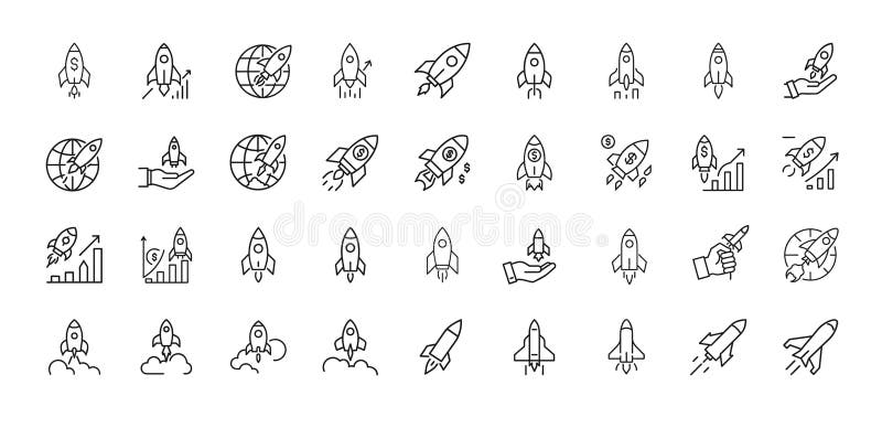 Line Art Rakete startet US-Dollar-signierte Business Start Marketing Development Idee stock abbildung