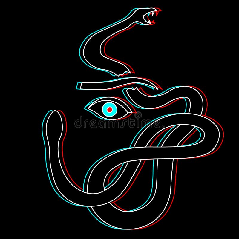 Line Art of Scared Woman Eye and a Snake on Black Background Stock Vector -  Illustration of nightmare, neon: 183173899