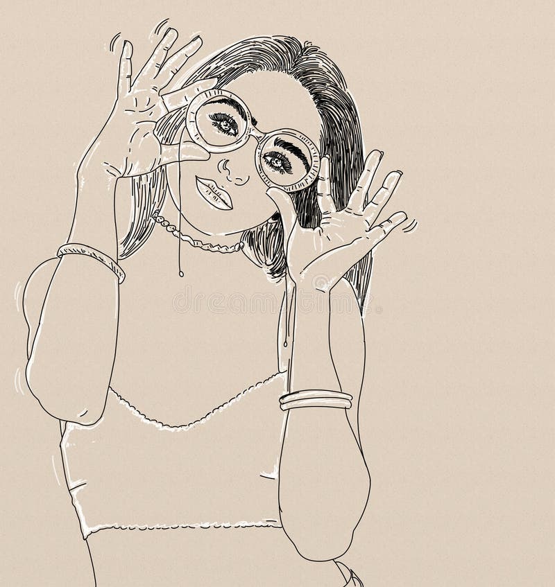 A line art style illustration of a woman, royalty free illustration A line art style illustration of a woman, royalty free illustration