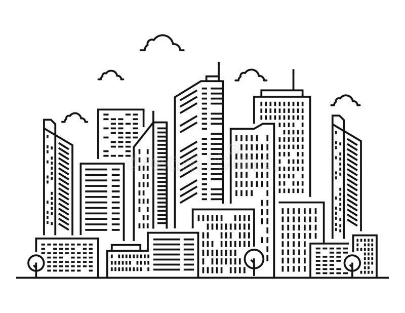 Line Art Vector Illustration of City Line in White Background with  Skyscrapers. Vector Illustration Stock Illustration - Illustration of  abstract, capital: 158381309