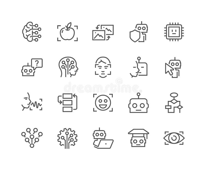 Line Artificial Intelligence Icons royalty free illustration