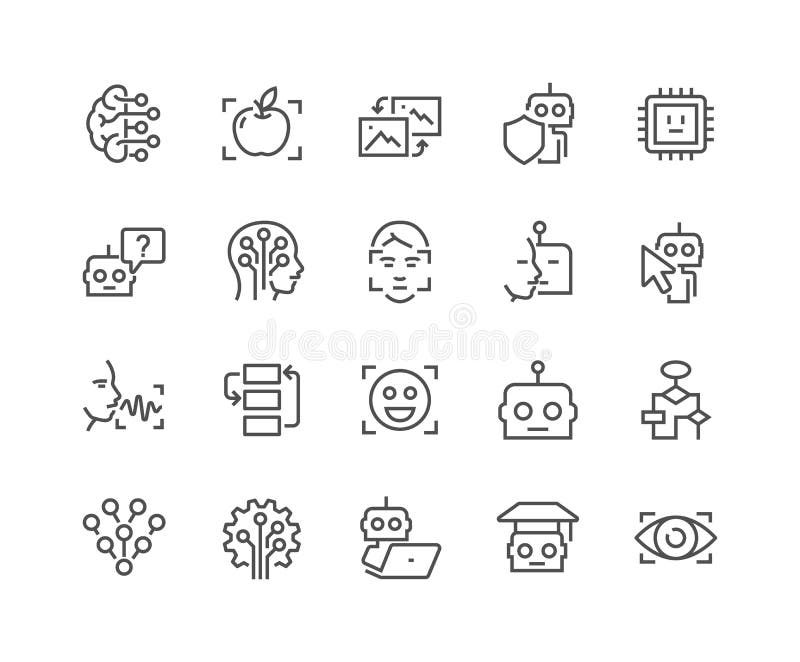 Un conjunto compuesto por inteligencia relacionado línea iconos.