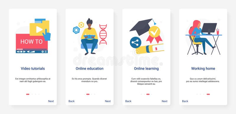 On-line-Ausbildung und freiberuflichen Tätigkeit ux ui, das mobile Appseiten-Schirmsatz onboarding ist vektor abbildung