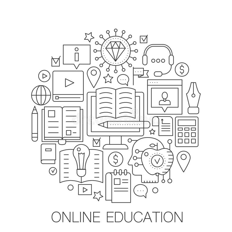 On-line-Bildung im Kreis - Konzept Zeilendarstellung für Abdeckung, Emblem, Ausweis Moderne on-line-Bildung verdünnen Linie