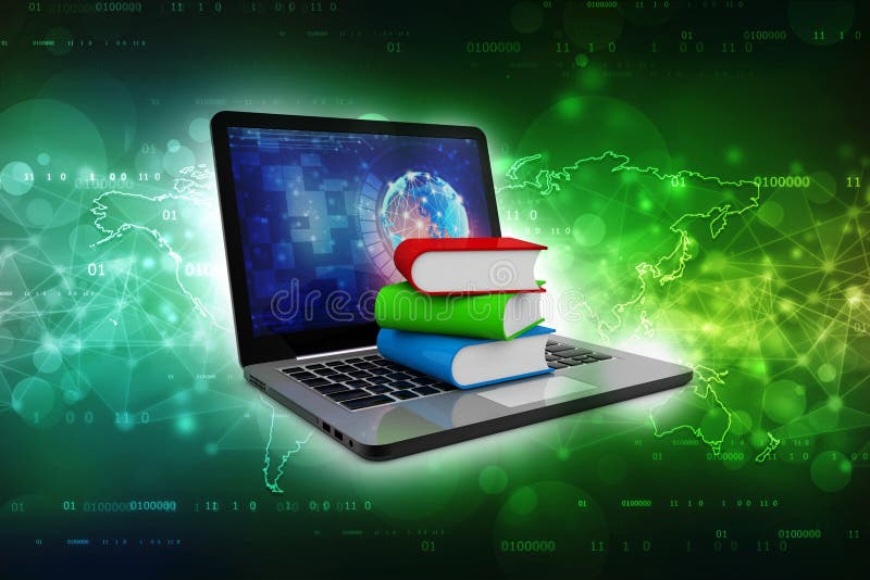 On-line-Bildungskonzept - Laptop-Computer mit bunten Büchern Wiedergabe 3d stock abbildung On-line-Bildungskonzept - Laptop-Computer mit bunten Büchern Wiedergabe 3d stock abbildung