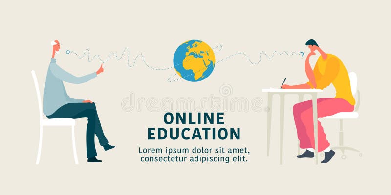 On-line-Bildungskonzept-Vektorillustration Junger Mann, der Internet-Kurs nimmt und Prüfungen besteht stock abbildung On-line-Bildungskonzept-Vektorillustration Junger Mann, der Internet-Kurs nimmt und Prüfungen besteht stock abbildung