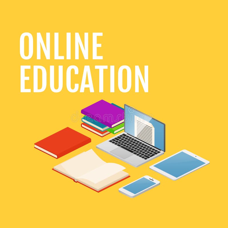 On-line-Bildungsvektorkonzept Isometrischer Laptop, Telefon, Bücher vektor abbildung On-line-Bildungsvektorkonzept Isometrischer Laptop, Telefon, Bücher vektor abbildung