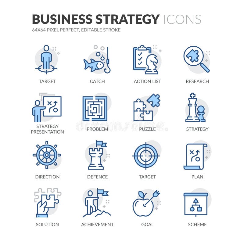 Line Business Strategy Icons royalty free illustration