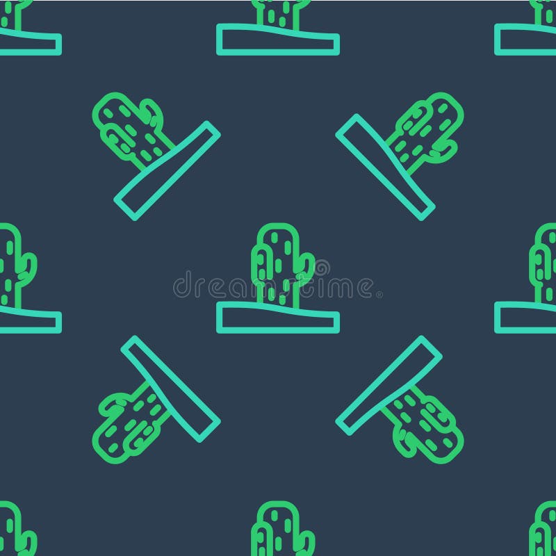 Line Cactus icon isolated seamless pattern on blue background. Vector royalty free illustration